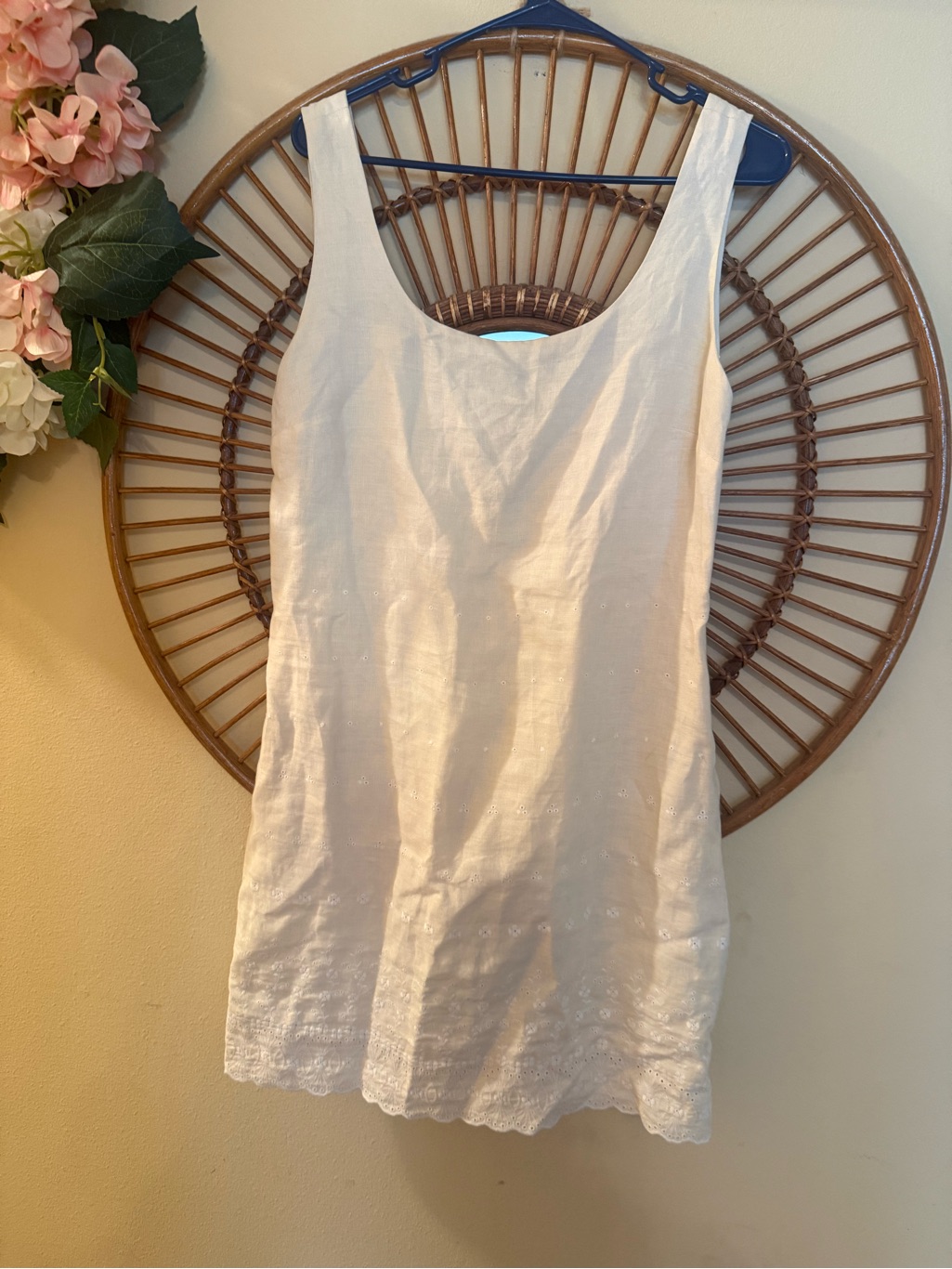 Banana Republic 100% Linen Cream Embroidered Mini Dress Sleeveless 12